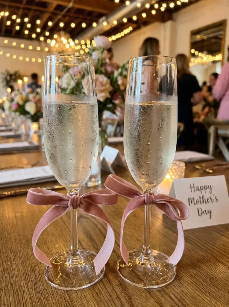 glasses with velvet ribbon bows for Mother's Day.