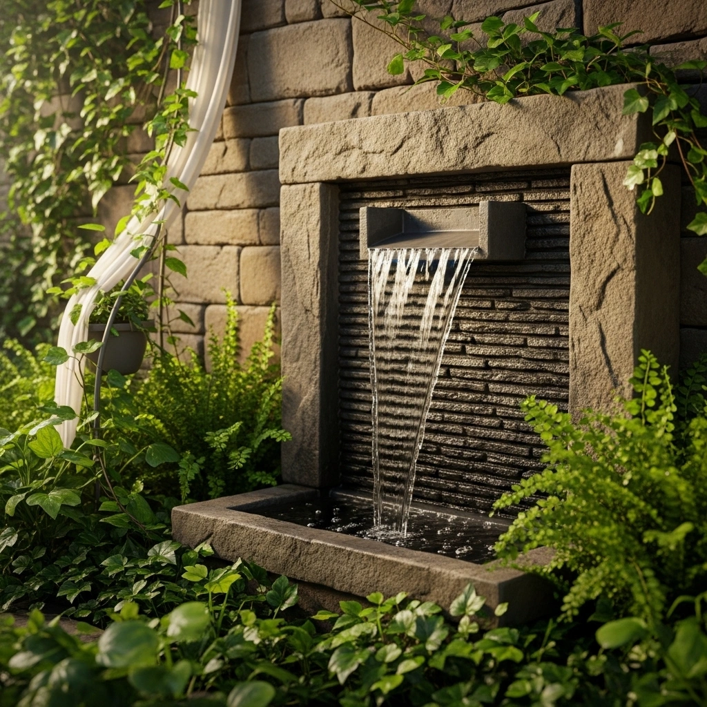 Wall-mounted spill fountain – vertical backyard water fountain decor ideas