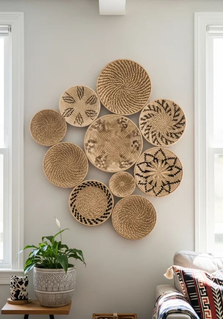 Woven basket wall decor – authentic Afrohemian home decor ideas