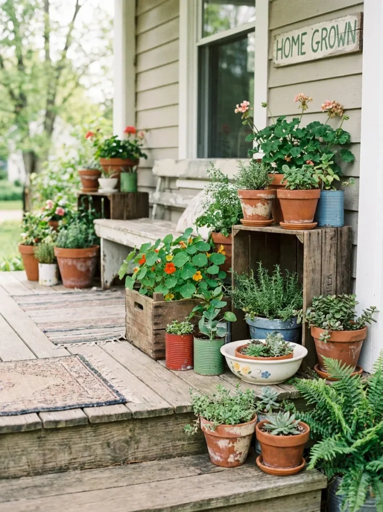 Budget-friendly front porch container garden – beautiful on a budget