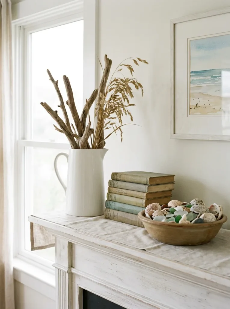Coastal summer mantel – simple 3-item budget decor