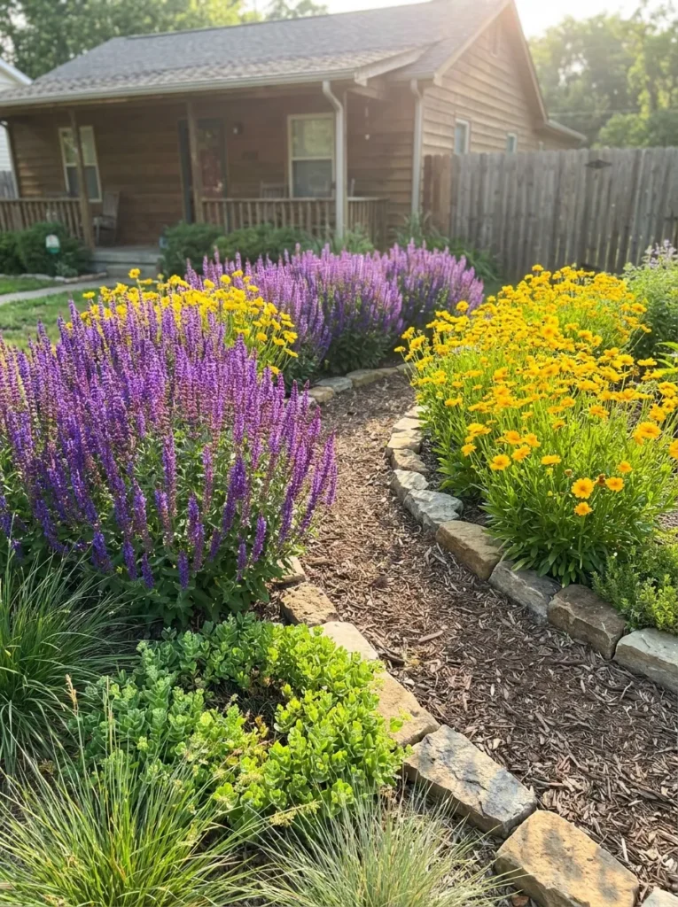 Color blocking in front yard flower bed – high-impact budget design