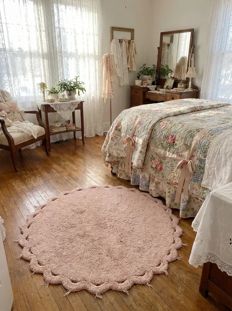 Blush pink boho rug for coquette bedroom – romantic and stylish