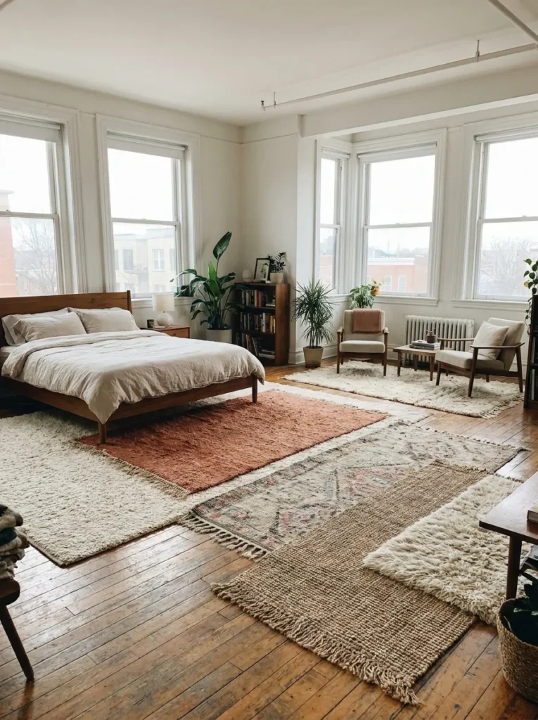 Cute rugs for large bedroom – defining zones beautifully
