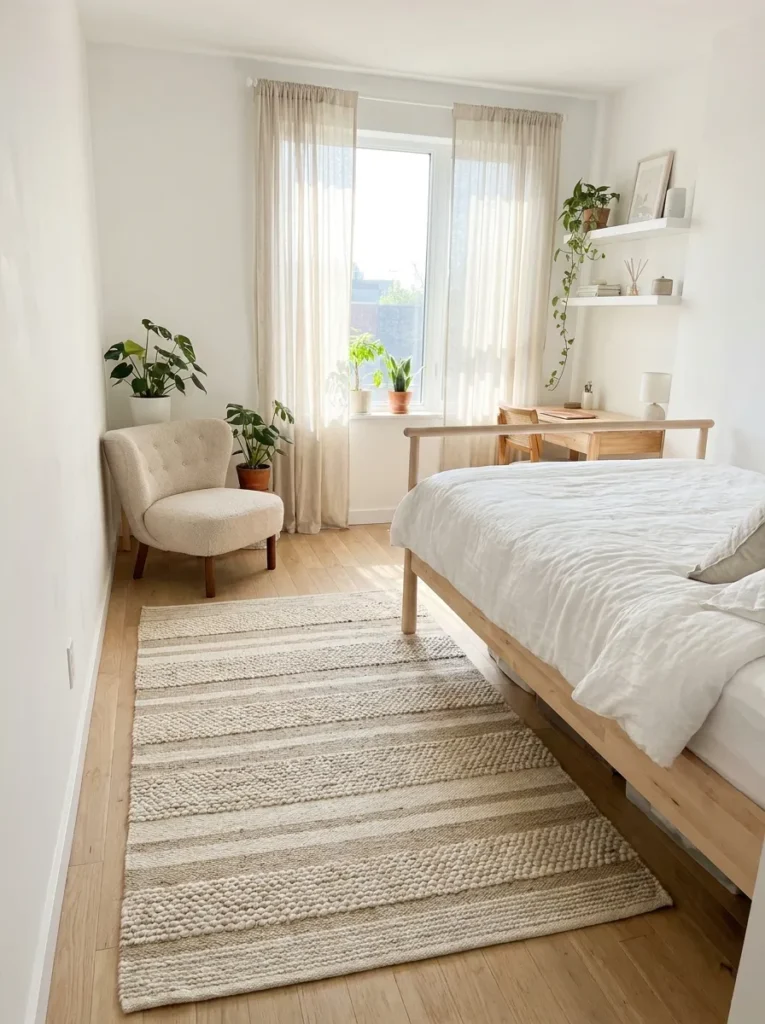 Cute rugs for small spaces – makes bedroom feel larger and cozier