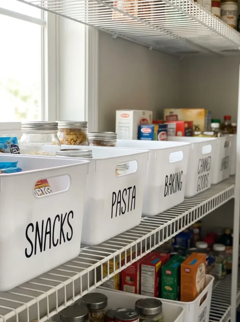 Dollar tree white plastic bins with custom vinyl labels