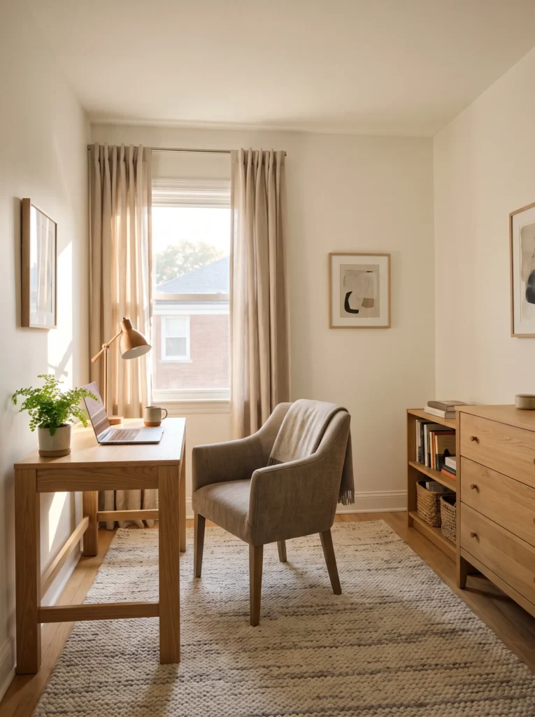 Finished spare bedroom converted into a comfortable budget home office