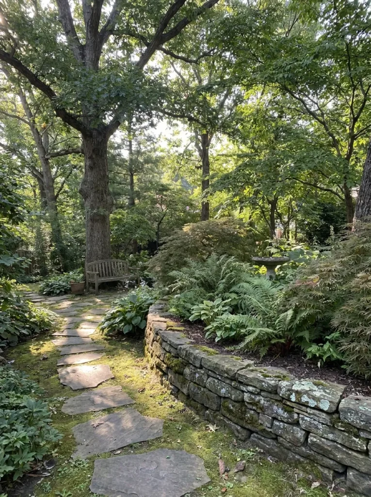 Hardscaping in shade garden – structure and definition