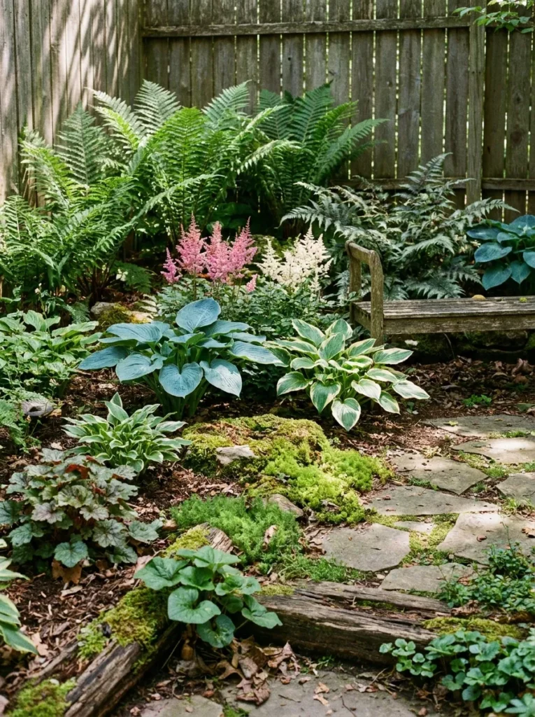 Layered planting for shade garden – creates depth and lushness