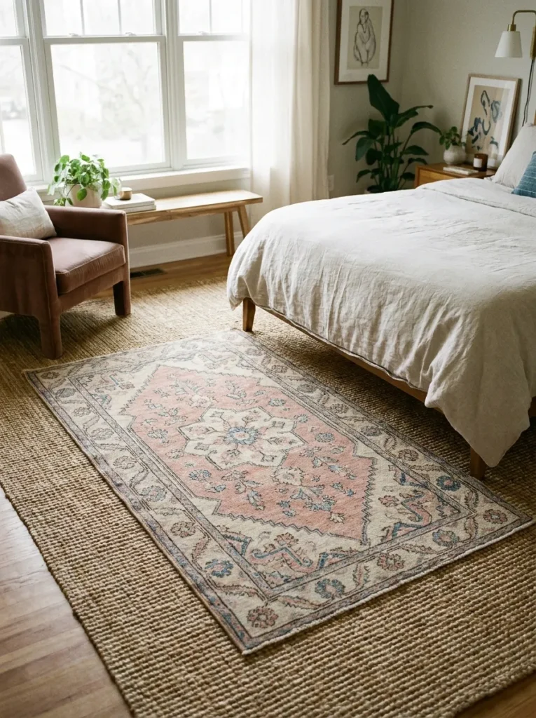 How to style cute rugs for bedrooms – layered designer look