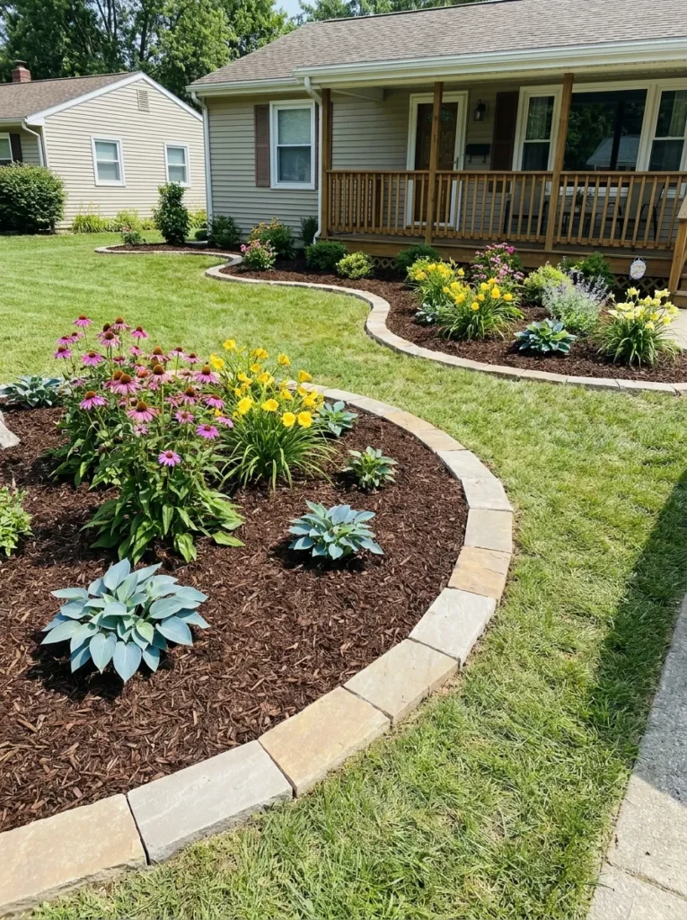 Mulch and edging for front yard flower bed – polished budget finish