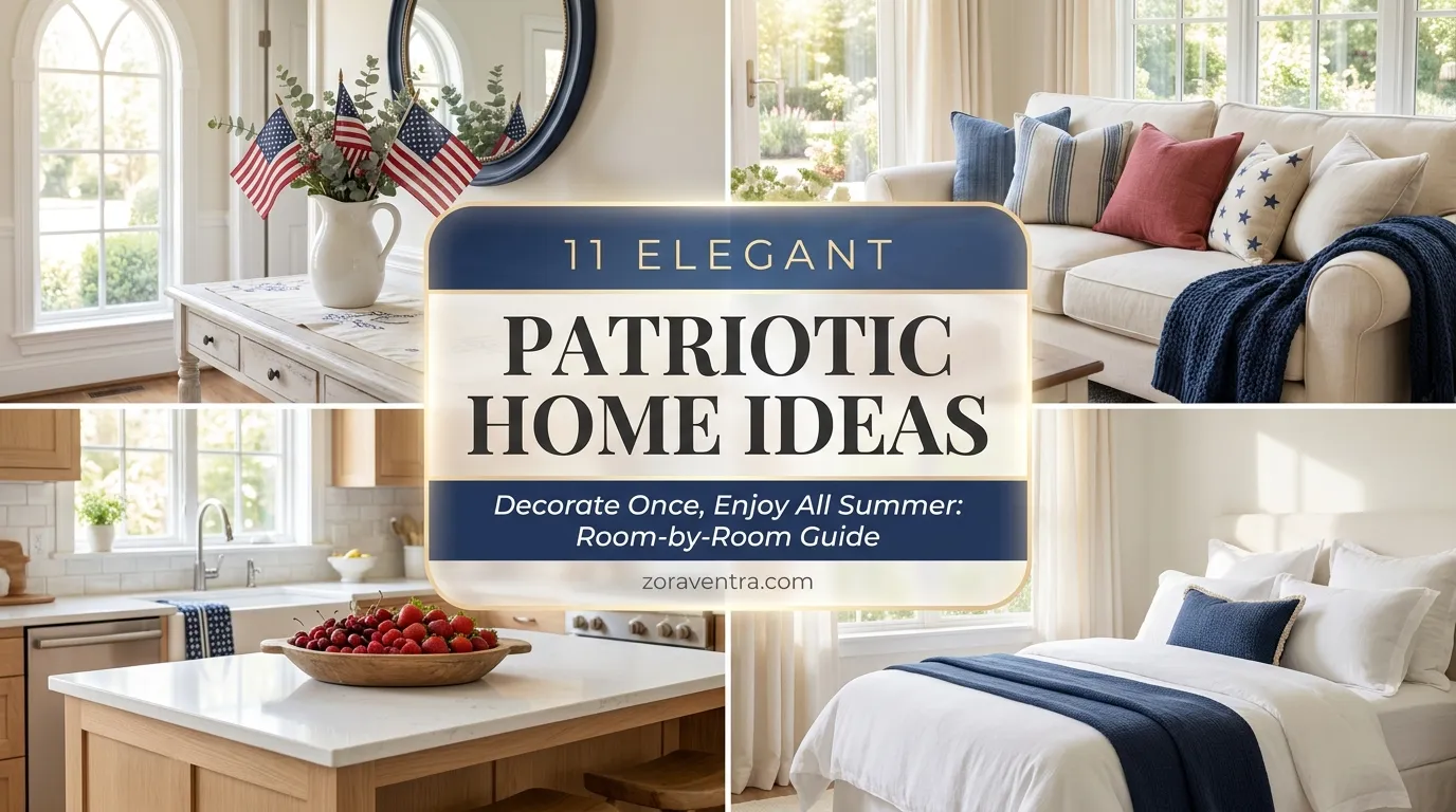High-end patriotic home decor ideas featuring room-by-room styling and elegant 2x2 collage summer interiors.