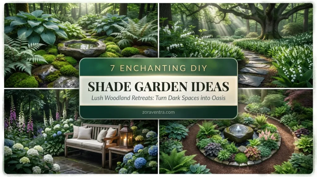 Shade garden ideas for backyard with lush hostas, ferns, astilbe and woodland paths for a moody, beautiful transformation
