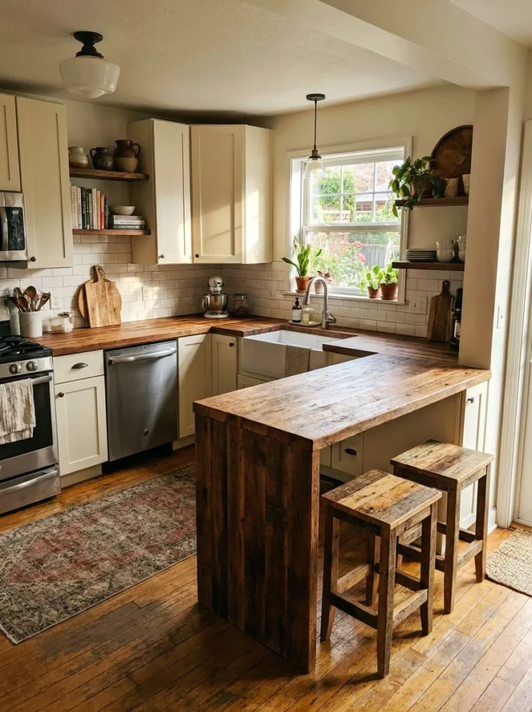 Peninsula hybrid serving as an island in a small kitchen