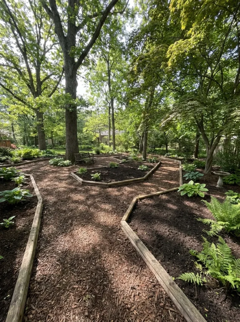 Woodland layout plan for shady backyard – first step in transformation