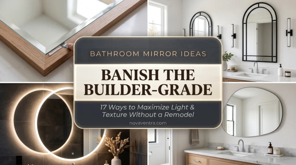 Bathroom mirror ideas featuring framed builder grade upgrades, arched profiles, backlit LED shapes, and irregular mirrors.