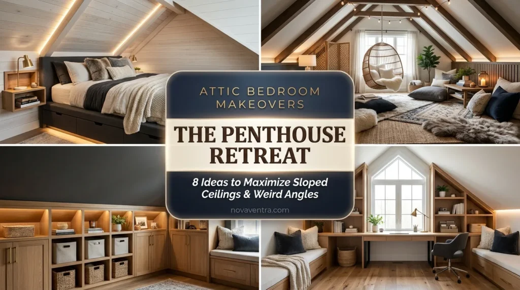 Attic bedroom ideas for teens featuring low profile beds, knee wall storage, hanging egg chairs, and cozy study nooks.