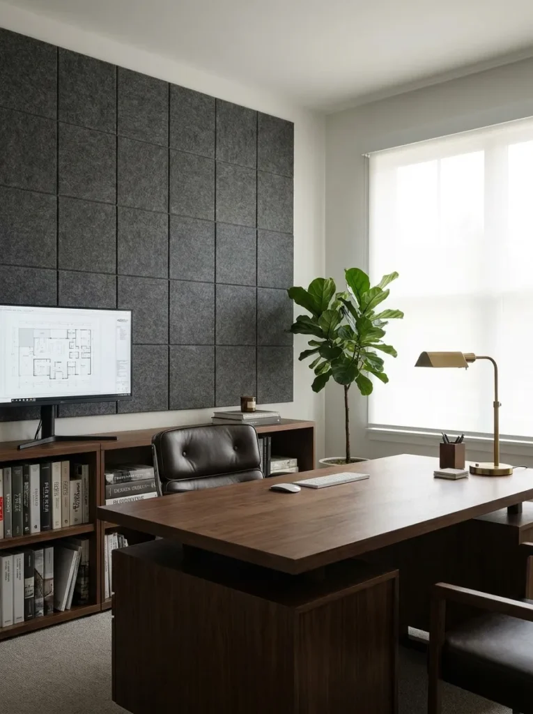 Heather gray felt acoustic wall panels for home office sound absorption