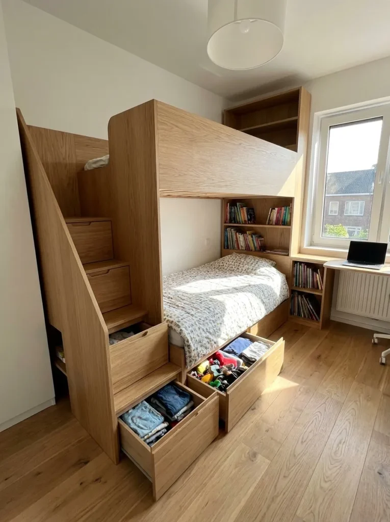 Bunk bed with stairs and storage drawers for a boys room