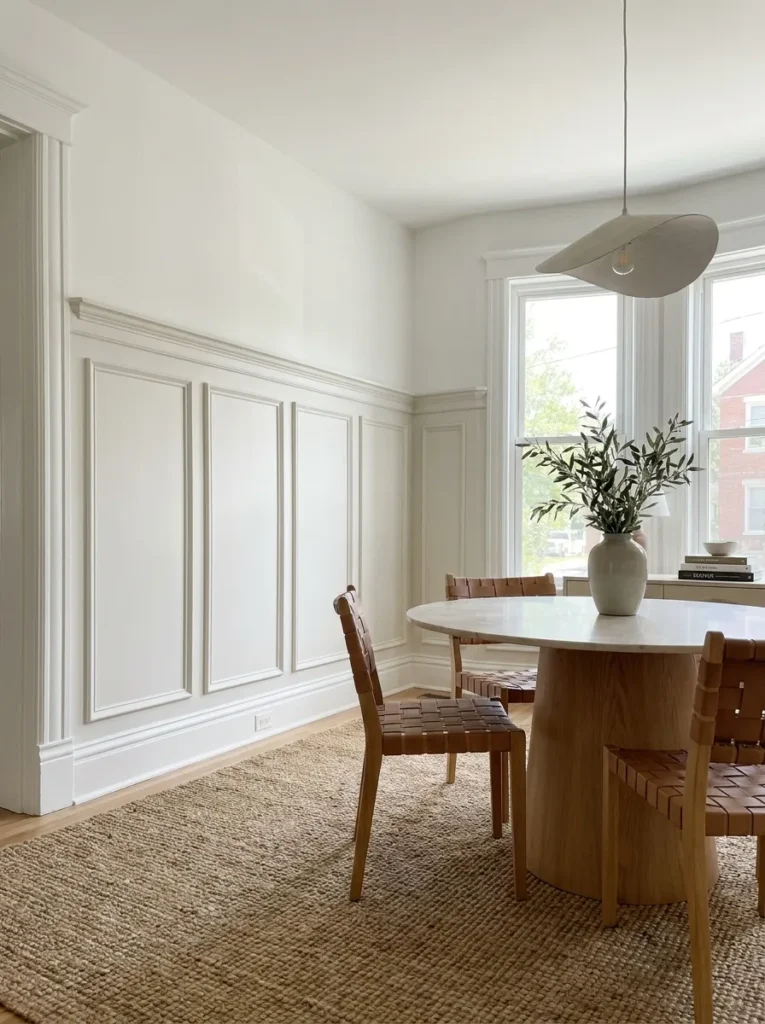 DIY picture frame molding adding elegance to a dining room wall