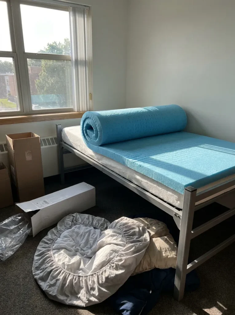 Layering a memory foam topper onto a Twin XL dorm room bed