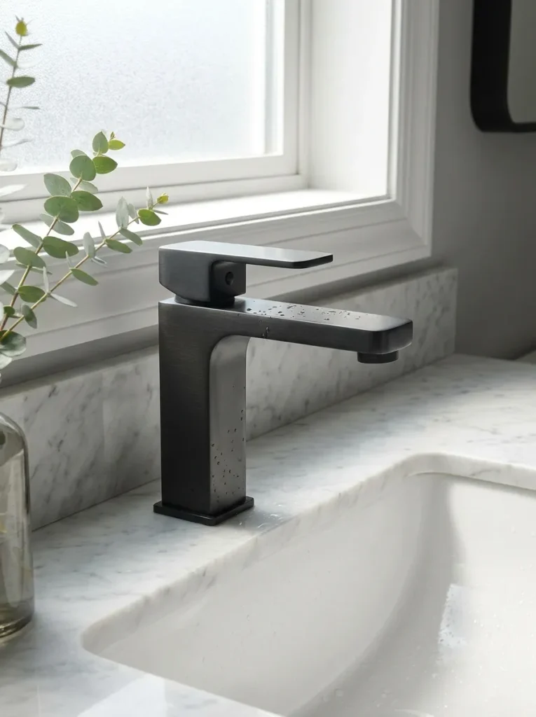 Modern matte black bathroom faucet replacing a dated chrome fixture