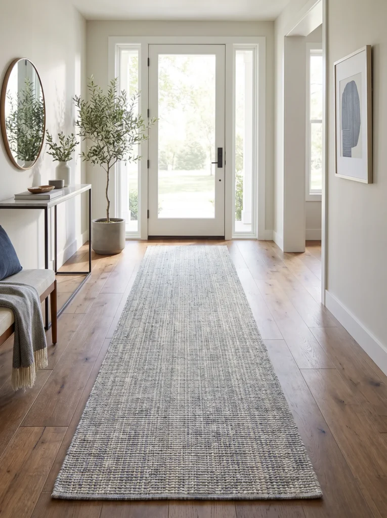 Proper runner rug placement in a hallway