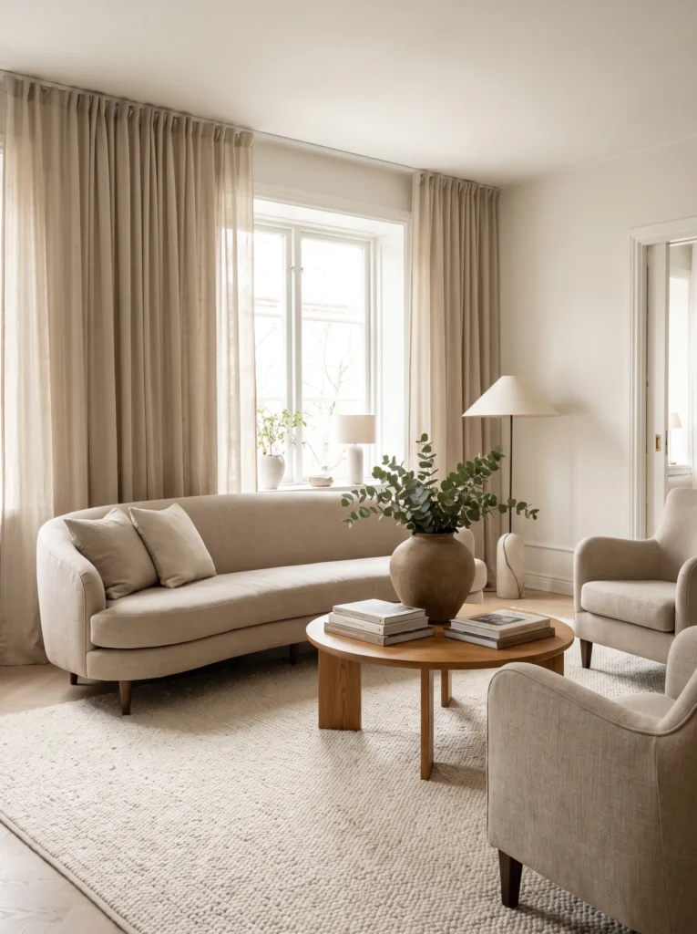 Beautiful living room showing the ideal coffee table placement with a sofa.