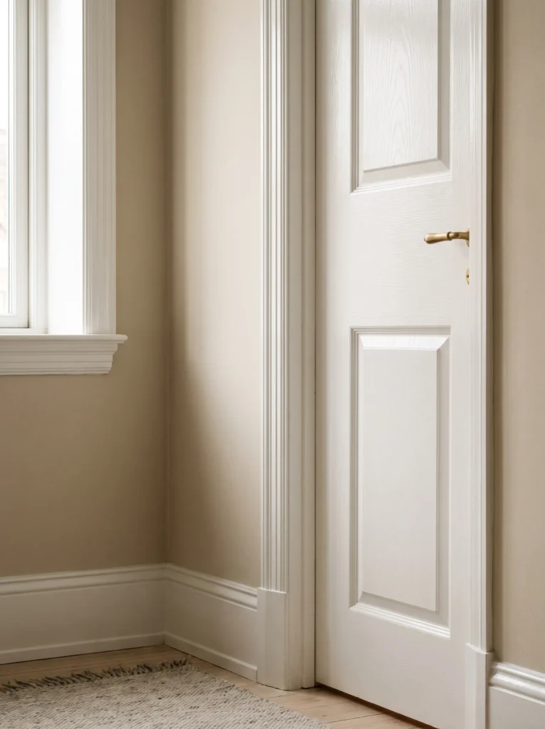 Semi-gloss painted trim and doors contrasting with matte walls.