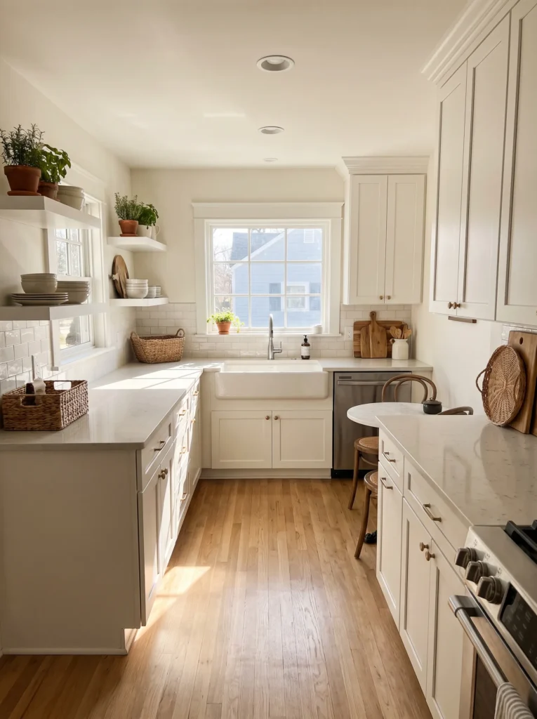 Bright kitchen featuring white cabinets that make the space feel larger and more open