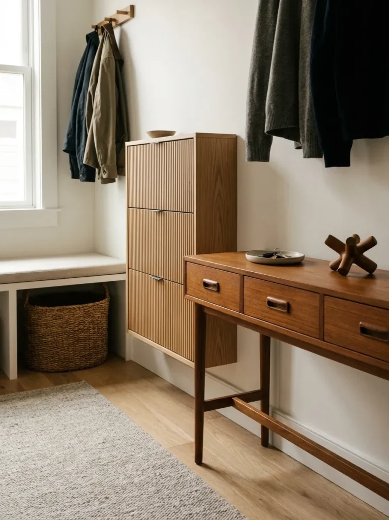Entryway with closed storage concealing shoes and everyday clutter