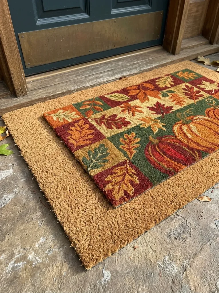 Two layered doormats at a fall front entry